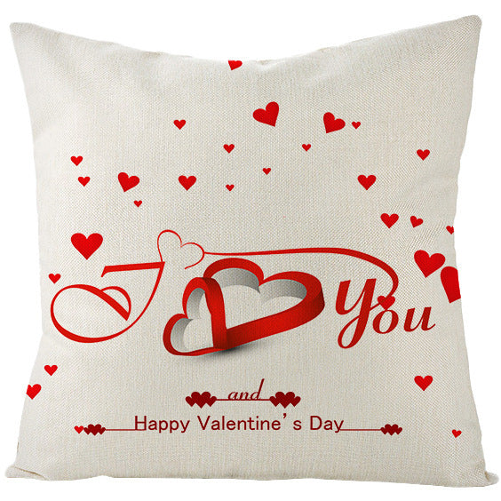 Valentine's Day Red Heart Linen Pillowcase