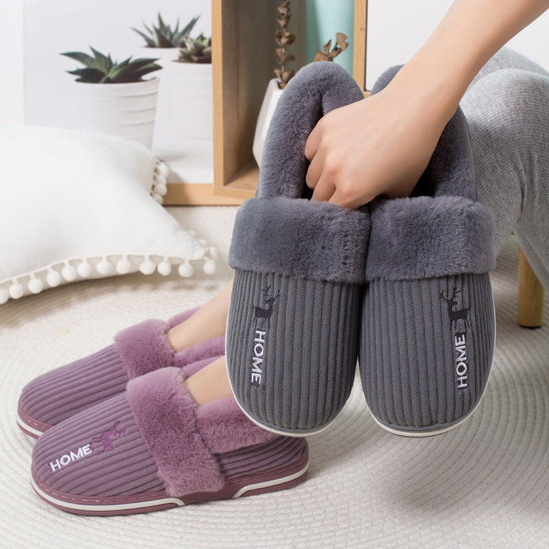 Winter Warm Shoes Women Men Couples Deer Embroidery Home Slippers Bedroom Indoor Shoes