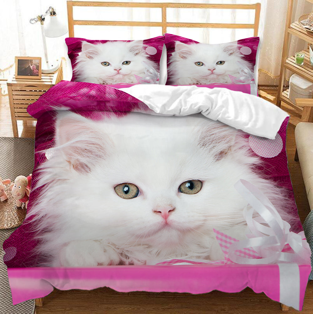 White Cute Cat Bedding Set Girl Ladies Bedroom Comfort Duvet Cover