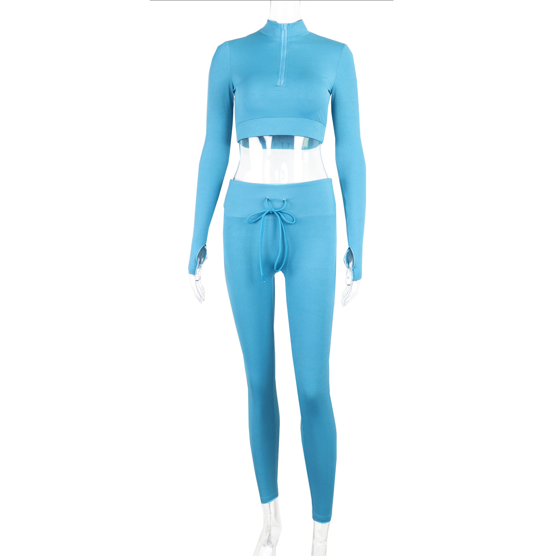 Long Sleeve Zipper Short T-Shirt Tether Fitness Pants Set