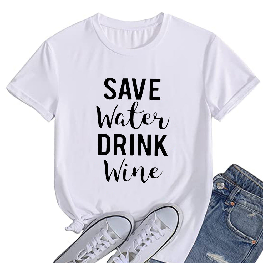 Women's Letter Short-sleeved Loose Round Neck T-shirt