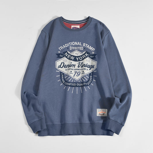 Vintage Print Loose Crew Neck Cotton Terry Sweatshirt