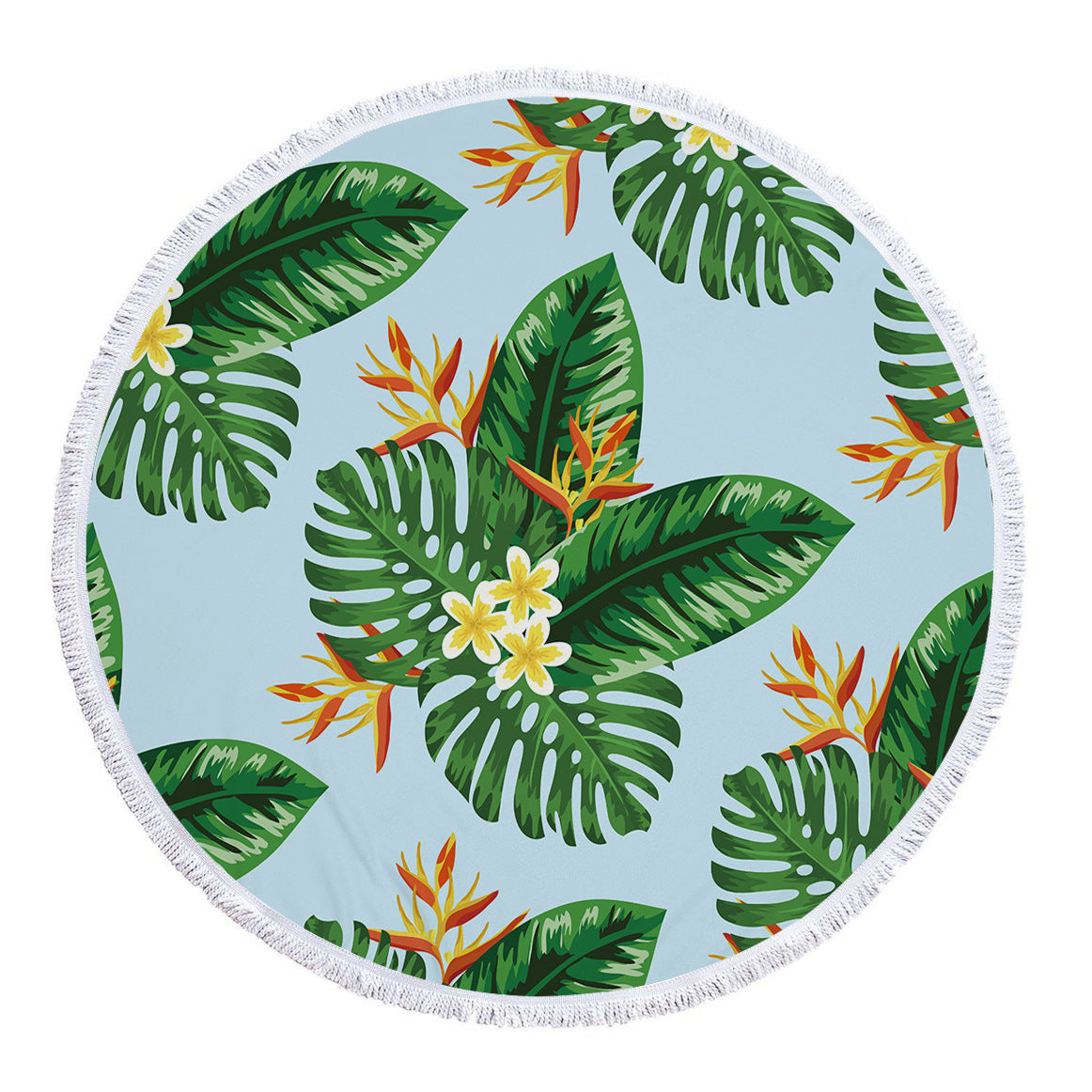 Microfiber Print Tropical Leaves Round Beach Towel