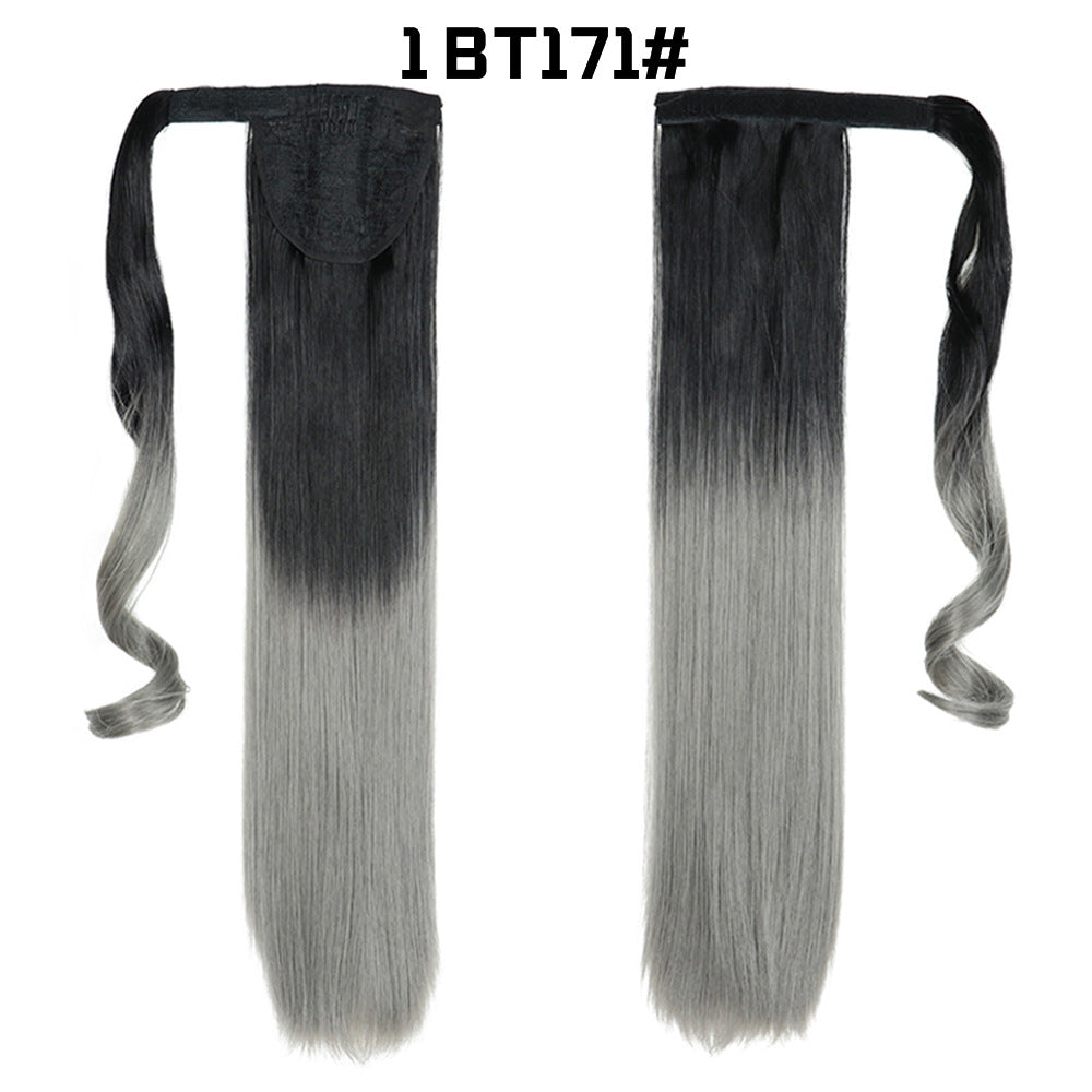 European And American Long Straight Hair Velcro Ponytail