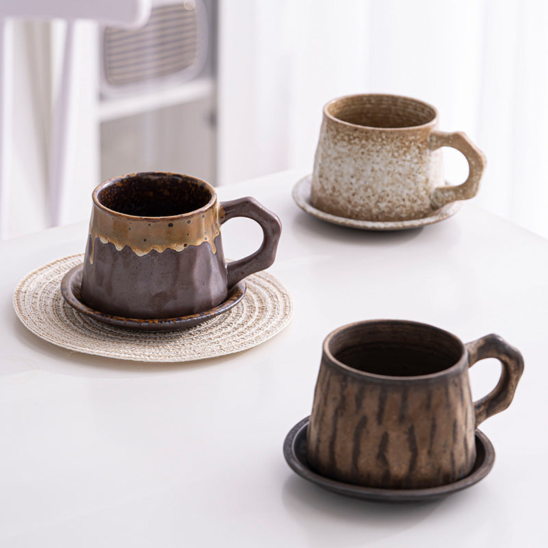 Creative Stoneware Coffee Cup And Saucer Set Japanese Retro