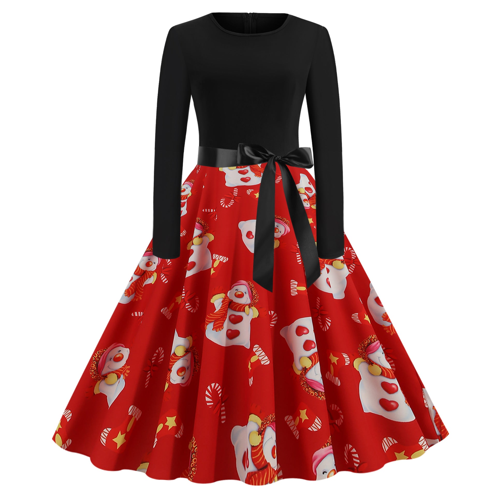 Christmas Print Stitching Long-sleeved Dress