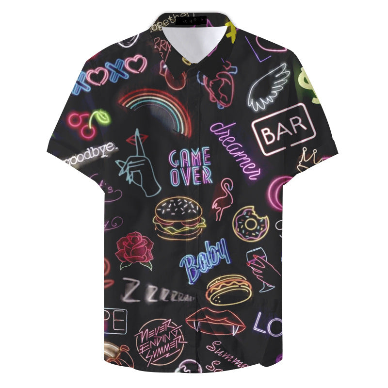 Graffiti Style Hawaiian Polyester Dark Casual Shirt