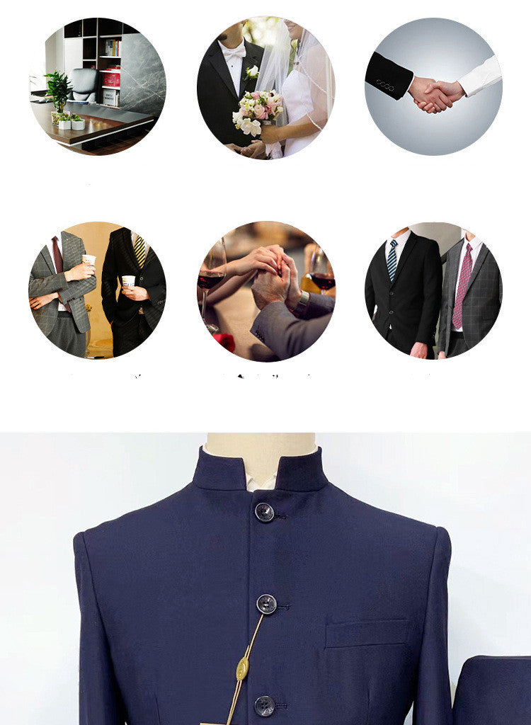 Zhongshan Collar Suit Men's Business Wedding Groom Stand Collar Self-cultivation