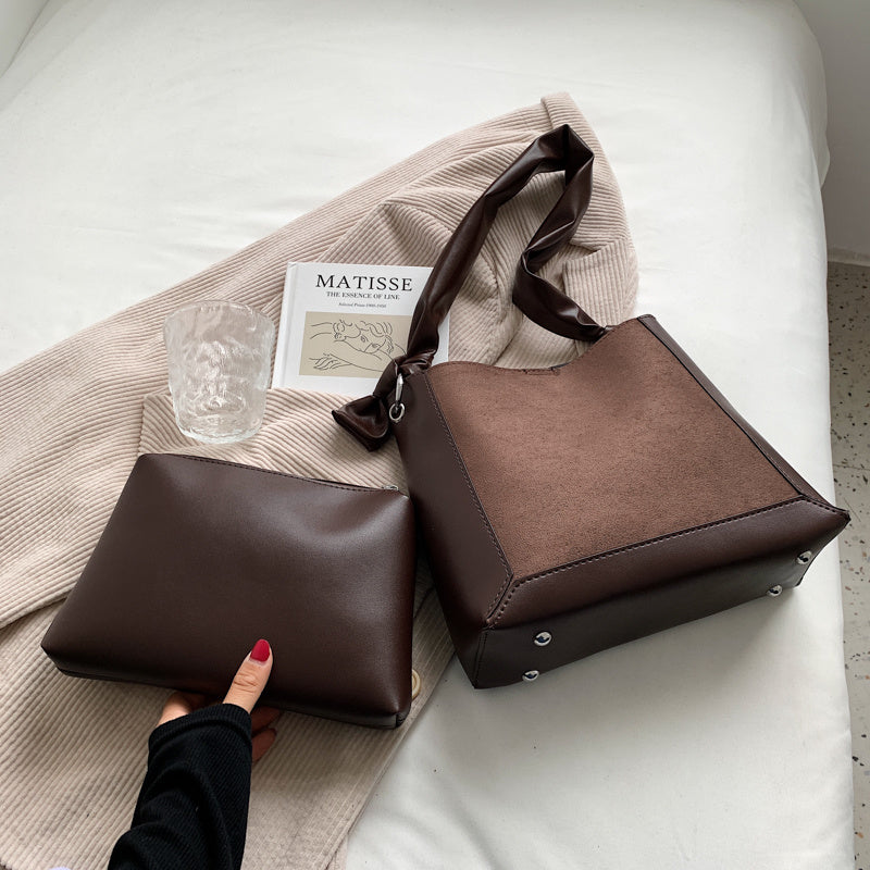 Large Nubuck Leather Shoulder Bag Female Luxury Soft Leather Composite Bag Big Size Design Handbags Women's Trending Shopper Bag