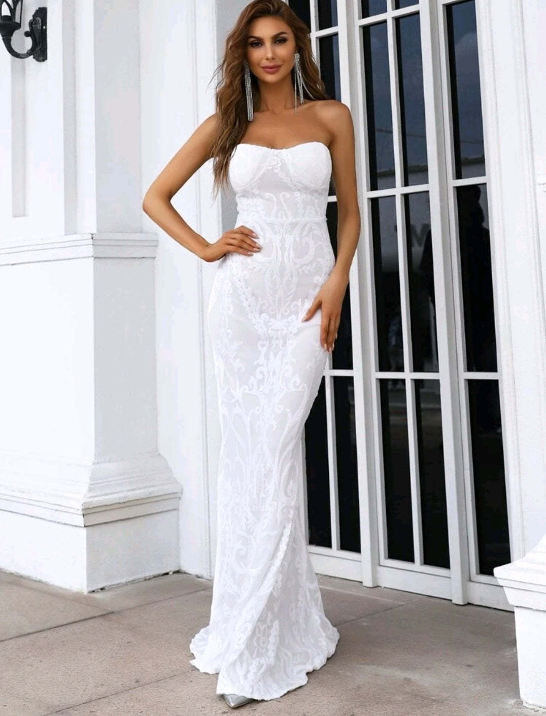 Sexy strapless retro sequined floor-length evening dress