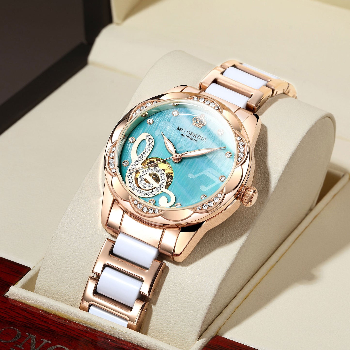 Ladies Ceramic Steel Band Automatic Mechanical Waterproof Luminous Watch